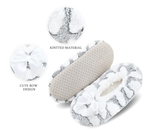 Image of DICUIRD Womens Cozy&Warm Soft Sole Slipper Socks with Grippers-Girls Teddy Fleece Indoor Slipper with Non-skid Bottoms