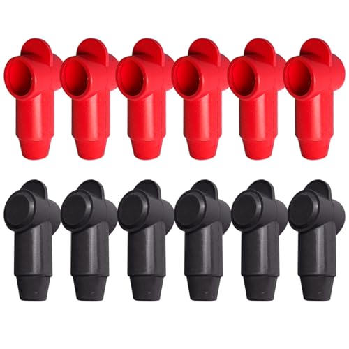 Ampper 12 Pcs Silicone 3/8' Stud Terminal Covers, Flexible Post Terminal Cover Protector Boot for Battery Power & Ground Junction Block Post, Fits 1-3/0 Gauge Wire (Red & Black)