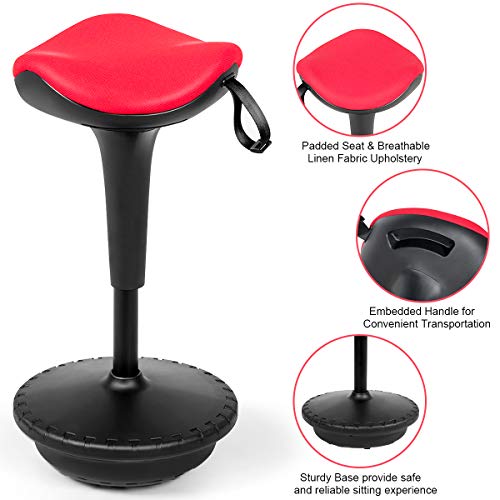 Image of Giantex Wobble Stool Standing Desk Chair W /Adjustable Height 25.5 inch-33 inch and Saddle Seat for Home and Office Swivelling Balance Perch Stool(Red & Black)