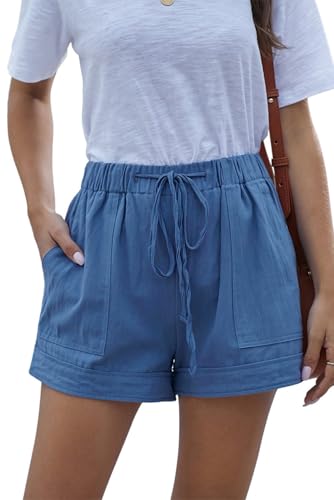 Image of YOCUR Womens Lightweight Shorts Casual Baggy Trendy Hot Pants Elastic Waist Drawstring Comfy Shorts