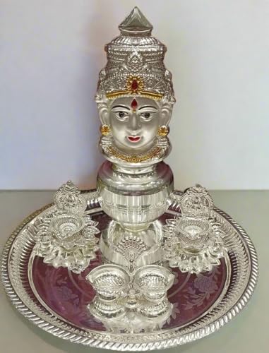 indiancraftsbykanika silver plated pooja thali set for housewarming/diwali set of 6 pieces