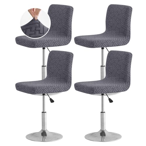 Image of FUANGUI Bar Stool Covers with Backs, 4 Pack Stretch Bar Stool Chair Covers, Knitted Jacquard Bar Stool Covers,Washable Bar Chair Covers Swivel Barstool Slipcovers (Knitted Dark Drey 01)