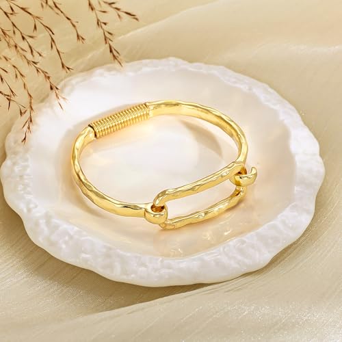 Chunky Gold Bangle Bracelets for Women, 14K Gold Plated Paperclip Cuff 7 In by Moodear - Used condition - Image 6