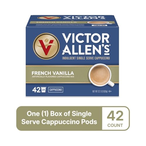 Image of Victor Allen's Coffee French Vanilla Flavored Cappuccino, 42 Count, Single Serve K-Cup Pods for Keurig K-Cup Brewers | Compatible with Keurig 2.0, Kosher OU-D dairy, 15-25mg caffeine per serving, Single serve cappuccino mix pods