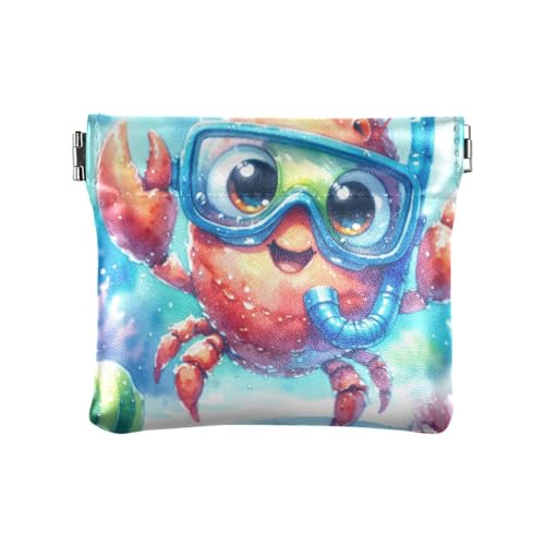 Cute Crab Underwater Coin Purse Leather Pouch Change Purse, Squeeze Coin Pouch for Cards, Keys & Lipsticks, Unisex