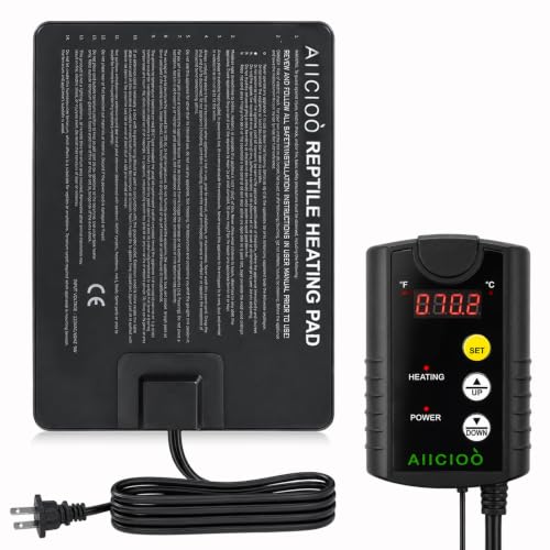 Image of Aiicioo Under Tank Heater Thermostat - Reptile Heating Pad with Temperature Control Reptile Heat Mat for Combo Set for Hermit Crab Lizard Terrarium 8W