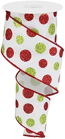 Glitter Multi Dots Wired Edge Ribbon - 2.5" x 10 Yards (White)