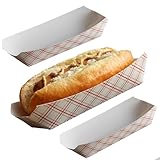 JUST-BUY Paper Hot Dog Food Trays - 2 lb, Heavy Duty, Grease Resistant, Disposable, Recyclable, Biodegradable, Made in USA (7'' Red Check, 50, Each)