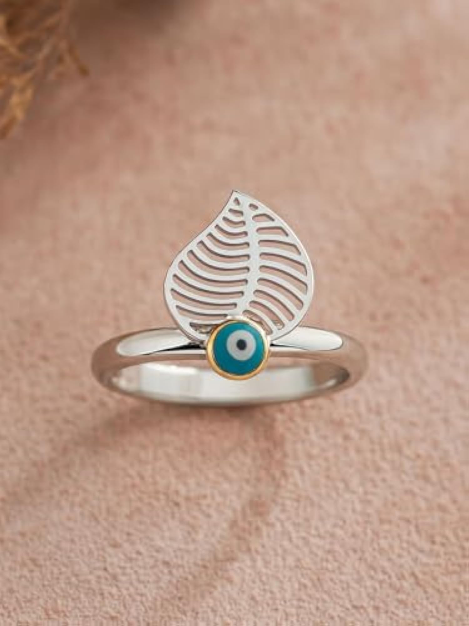 Silver-Plated Evil Eye Adjustable Finger Ring