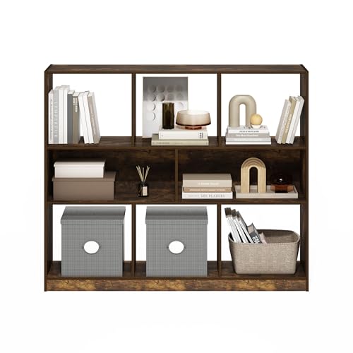 Image of Furinno DALY Book Shelf, 8-Cube Bookshelf, Horizontal Cube Storage Organizer Bookcase, 10.9 x 47.2 x 39.4, for Living Room, Bedroom, Home Office, Amber Pine