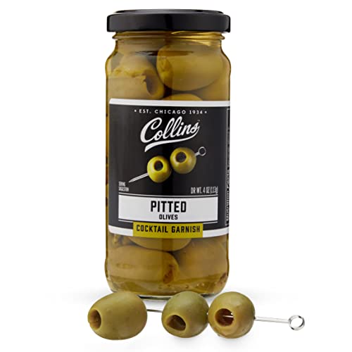 Collins Pitted Olives - Popular Garnish for Cocktails, Dirty Martinis, Salads, Cheese Trays, Charcuterie, Snacks, 4oz