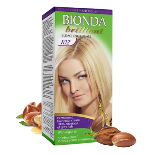 BIONDA Brilliant 102 Crema blanqueadora 100 ml | Tinte para cabello rubio 100% gris | Cuidado antiamarillos | Crema blanqueadora para rubio de larga duración