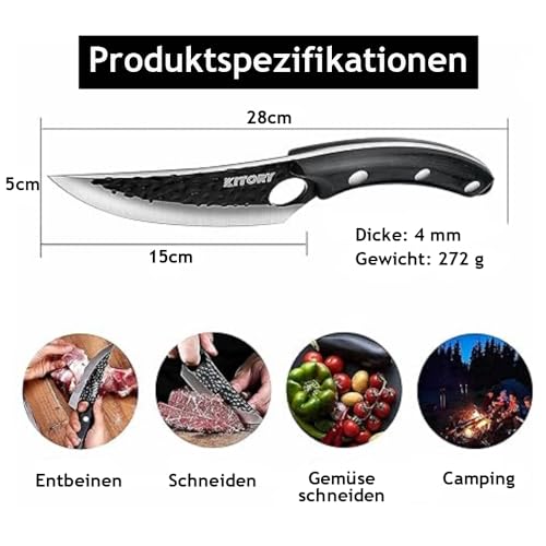 Miniatura 4 de Kitory Cuchillos De Cocinero Profesional 15cm, Cuchillo Vikingo De Acero Al Carbono Forjado A Mano, Para La Cocina O El Camping Al Aire Libre - Negro