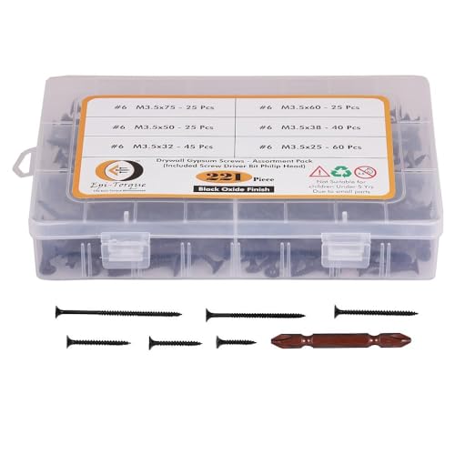 Image of Drywall Gypsum Black Screws Sharp Point Self Tapping Screws Carbon Steel Wood Screws Assortment Set (Pack of 221 Pcs)