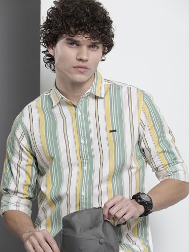 Image of The Indian Garage Co Men Regular Fit Striped Full Sleeves Cutaway Collar Casual Shirt