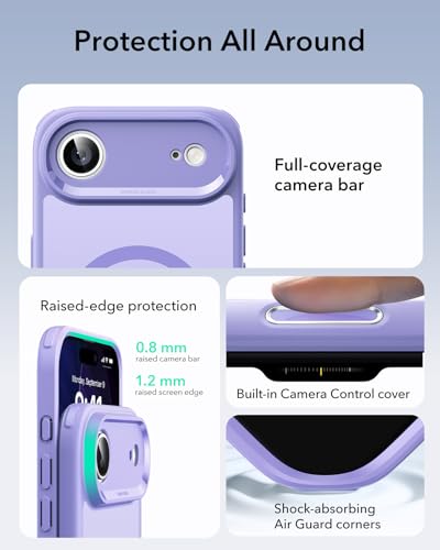 Image of ESR for iPhone Air Case, Camera Control Cover, Compatible with MagSafe, Shockproof Military-Grade Protection, Magnetic Phone Case for iPhone Air, Classic Hybrid Case, Frosted Purple