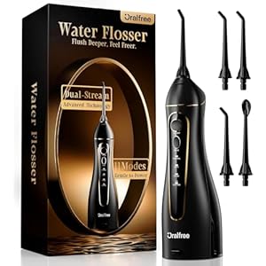 Oralfree Water Flosser Teeth Pick – Dental Cordless Portable Floss Picks Rechargeable Travel Pik Irrigation Cleaner IPX7 Waterproof Oral Irrigator Electric Flossing Machine for Home Teeth Cleaning