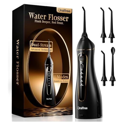 Water Dental flosser for Teeth Cleaning - Oralfree Braces Care, Cordless Portable Rechargeable Oral Irrigator 4 Modes 5 Tips IPX7 Waterproof Powerful Battery Water Teeth Cleaner Pick for Home Travel