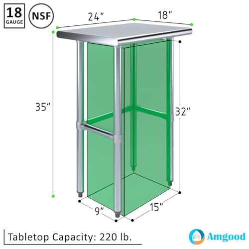 Image of AmGood Stainless Steel Work Table Open Base | Metal Work Bench (Stainless Steel Table Open Base, 24 inch Long x 18 inch Deep)
