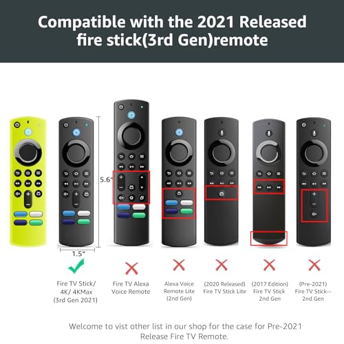 Image of (2 Pack) Fire Stick Remote Cover 3rd Gen with Alexa Voice Remote,Fire TV Remote Cover Glow in The Dark, Anti Slip Shockproof Silicone Protective Case with Lanyard(Glow Yellow&Not Glow Rose Red)
