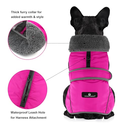 Image of Dogcheer Dog Coat, Waterproof Dog Jacket Reflective Pet Winter Coat with Adjustable Hook & Loop, Christmas Puppy Fleece Jacket Warm Turtleneck Snowsuit for Small Medium Large Dogs - Pink, S