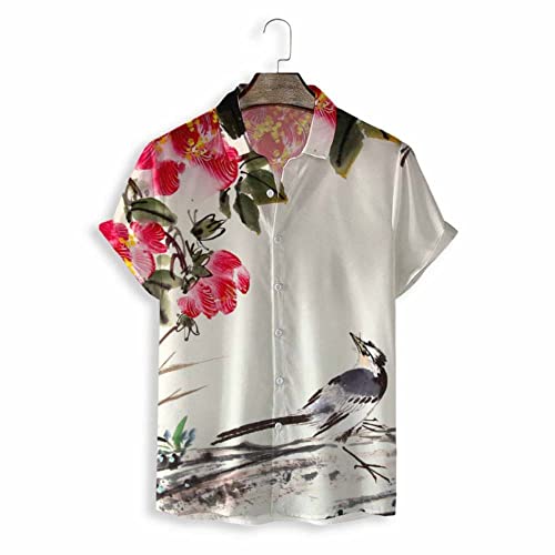 Chemise de plage pour hommes au look tropical beige pivoine idéal pour les vacances