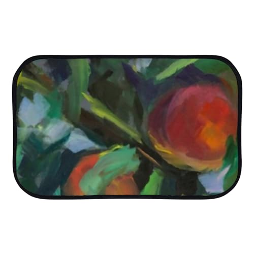 Nuansexi Bathroom Rugs Peaches Oil Painting Floor Mats Non Slip Bathmat Doormat Tub Mat Coral Velvet Absorbent Entrance Carpet Mats Machine Washable Bedroom Decor