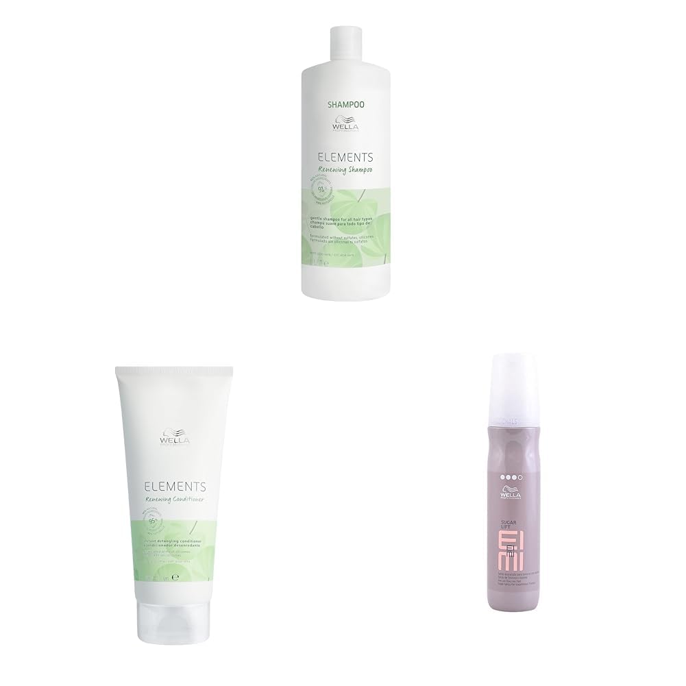 Wella Professionals Elements Pack - Champú Renovador Sin Siliconas ni Sulfatos (1 L) + Acondicionador Renovador (200 ml) + EIMI Spray Sugar Lift Styling Textura y Volumen Fijación Fuerte (150 ml)