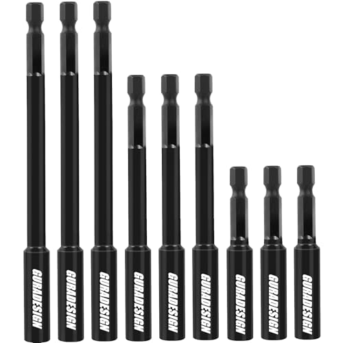 GURADESIGN 9-Piece 1/4Magnetic Extension Socket Drill Bit Holder 60mm 100mm 150mm Long(2.36-9) 9pcs Screwdriver Extension Quick-Change Hex Shank Set