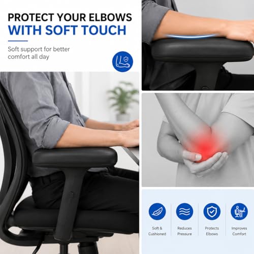 Image of Bromine Office Chair Arm Pad Replacement- Adjustable Handle Pads, Ergonomic Comfort, Universal Fit, Includes 4 Screws, Compatible with Most Revolving Chairs Durable Spare Parts (Soft 2D PAD)