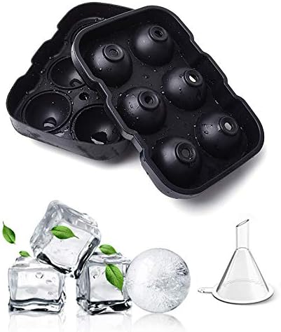 Sphere Ice Ball Mold,Large Square Ice Cube Mold,Whiskey Ice Ball Ice Cube Trays Maker,Big Cocktail Ice Cube Molds for Whiskey,Silicone Ice Cube Tray Set,Include 2 Molds & Whiskey Stirrer & Funnel