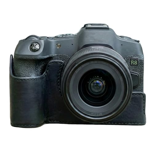 Demi-étui pour Canon EOS R8 en cuir véritable - Protection de boîtier et accès batterie