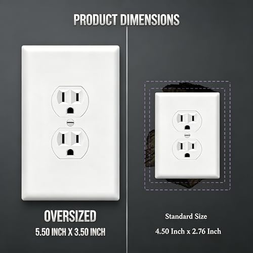 Image of ZEFTV Over-Size Duplex Outlet Cover Wall Plates 1-Gang 5.5 inch x 3.5 inch Switch Outlet Electrical Cover Plate Unbreakable Thermoplastic Faceplate for Light Receptacle Outlet Switch, White (20 Pack)
