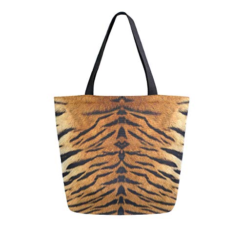 Image of Tiger Print Canvas Tote Grocery Bag Shoulder Casual Book Bag Large for Women Teachers, Animal Cotton Bag Shopping Purse Handbag Reusable Multipurpose Use