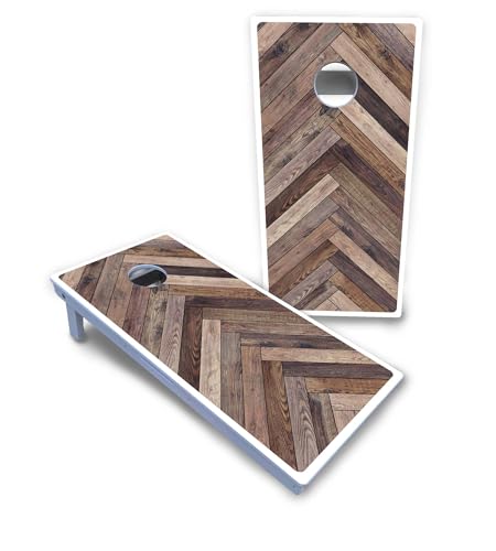 Cornhole Solutions - All Weather 2x4 ft Cornhole Boards + Direct UV Printed + UV Clear Coat - Premium Outdoor Game (Herringbone)
