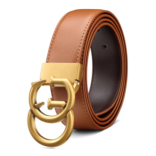 Mens Microfiber Synthetic Leather Belt for Men - Adjustable Strap with Gold Buckle, Belt for Business & Casual