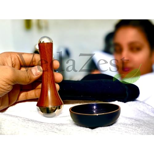 Vedazest Massageador facial Acupoint Kansa Wand com cabo de madeira de teca para desintoxicação e re