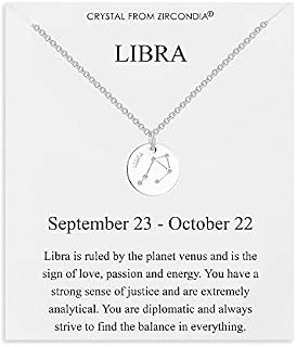 Philip Jones Libra Zodiac Star Sign Disc Necklace Created with Zircondia® Crystals