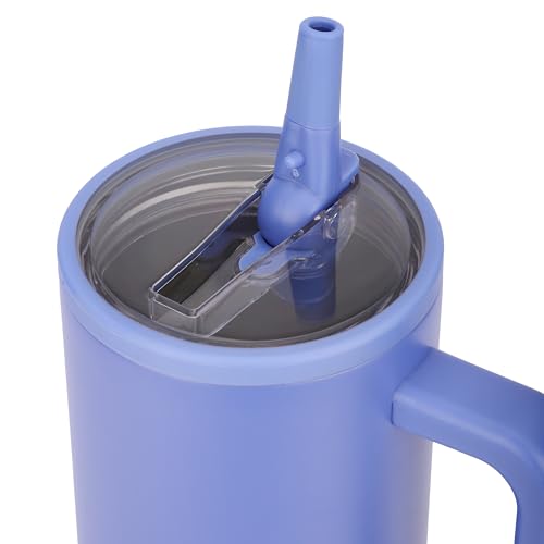 Image of House of Quirk 1200ML Tumbler with Handle & Simple Flip Straw - Car Cup Holder Friendly, Leak Resistant Stainless Steel Water Bottle with Rubber Base (Cobalt Blue)