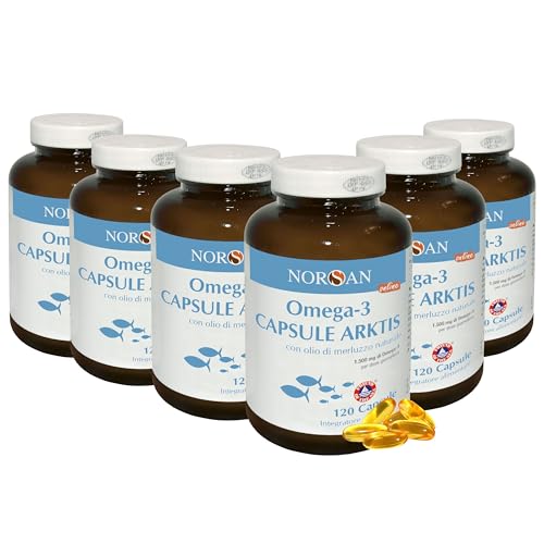 NORSAN Omega 3 Capsule Arktis 6x120pz I Olio di fegato di merluzzo I 1.500 mg EPA DHA I Olio di pesce Omega 3 IFOS senza reflusso I Olio fegato di merluzzo capsule I Fish oil Omega 3 Olio di merluzzo
