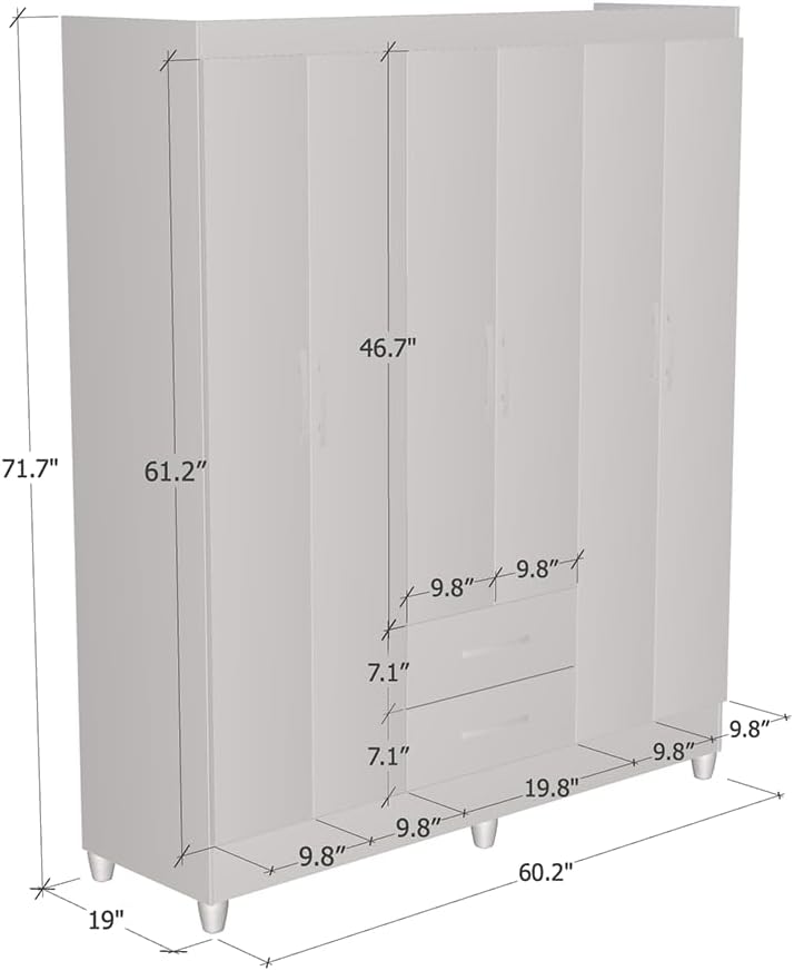 Meble Furniture Panama Wardrobe — Contemporary Design — 71.7H x 60.2W x 19D inches — Freijo