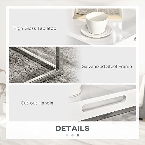 HOMCOM High Gloss Coffee Table Set of 2, Square Nest of Tables with Steel Frame for Living Room, White