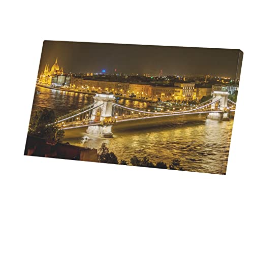 Tableau décoratif toile imprimée Budapest paysage urbain nuit 107 cm x 60 cm