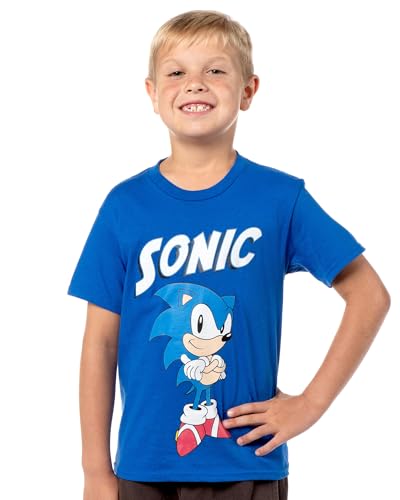 Sonic The Hedghog Sonic Big Boys T-Shirt (Large) Blue