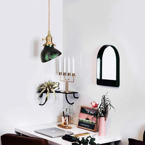 Suspension laiton E27 design vintage et verre teinté vert - 6