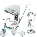 BTM 子供用三輪車 7in1 折りたたみ 手押し 7way 1~3歳 座面回転 自転車 おもちゃ ブルー