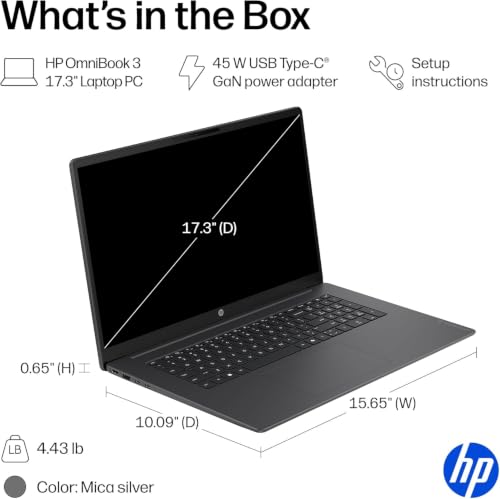 Image of HP 17.3 inch New-Gen OmniBook AI Laptop, Intel Core Ultra 7 255U, 16GB DDR5 RAM, 1TB PCIe SSD, FHD IPS Display, Wi-Fi 7, Backlit Keyboard, Windows 11 Pro