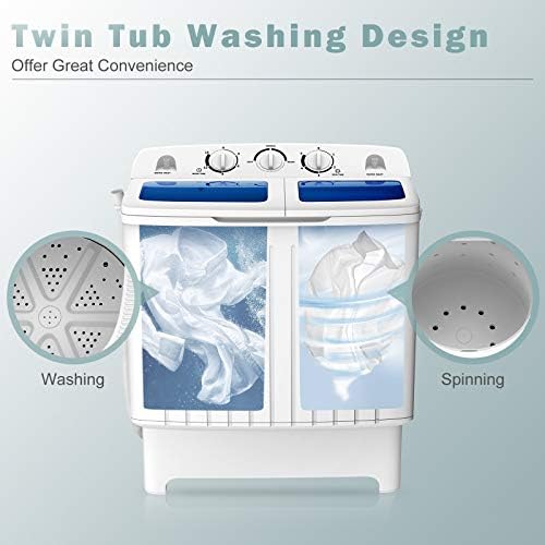 COSTWAY Portable Washing Machine, 12Lbs Washer and 8Lbs Spinner, Blue+White - 3