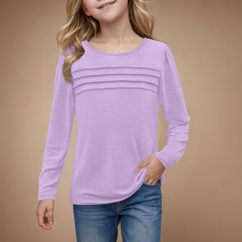 Girls Pleated Front Long Sleeve Shirts Kids Puffed Soft Cute Casual Crewneck T-Shirt Tops Fall Warm Shirt Trendy Crewneck Tee4