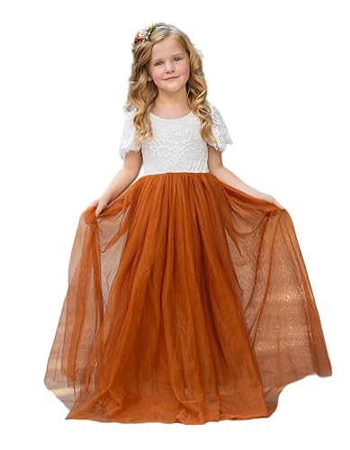 Flower Girl Dress Cap Sleevees Toddler Girls Dress Lace/Tulle First Communion Dress for Wedding Birthday Party